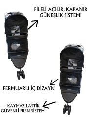 Tommy Evcil Hayvan Arabası 80x46x99cm Siyah Max 15 Kg