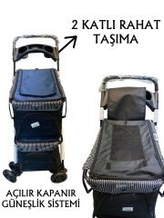 Tommy İki Katlı Evcil Hayvan Arabası 85x51x100cm Lacivert Max 10+10 Kg